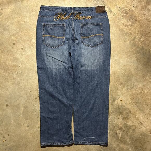 Vintage Y2k Phat Farm Baggy Loose Embroidered Jeans 44x32 - Picture 2 of 4